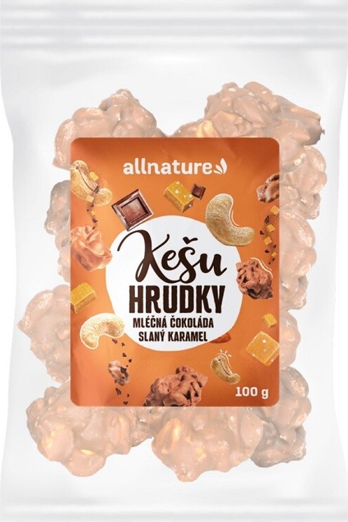 Allnature Kešu hrudky v mléčné čokoládě se slaným karamelem 100g