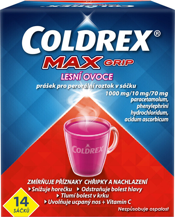 COLDREX MAXGRIP LESNÍ OVOCE 1000MG/10MG/70MG POR PLV SOL SCC 14 II