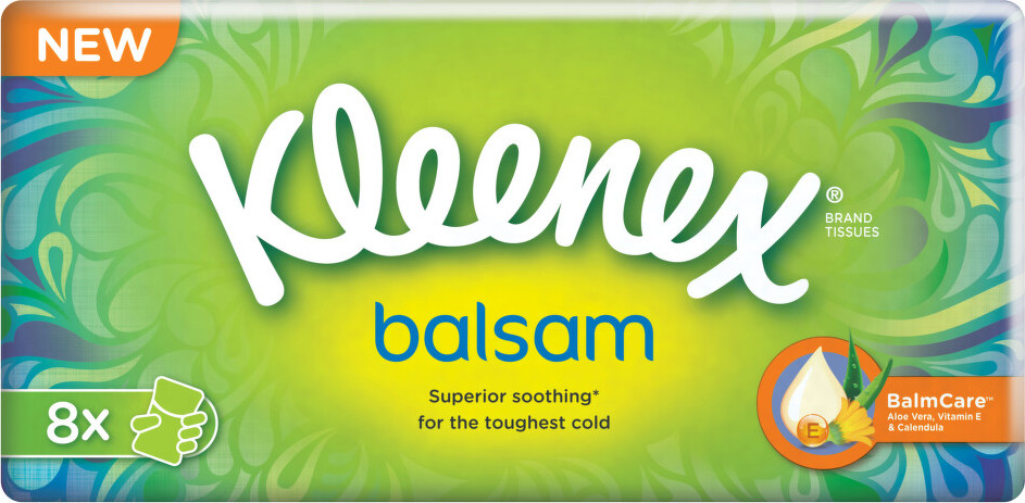 Kleenex Balsam papírové kapesníčky fresh Hanks mentol 4-vrstvé 8 x 9 ks