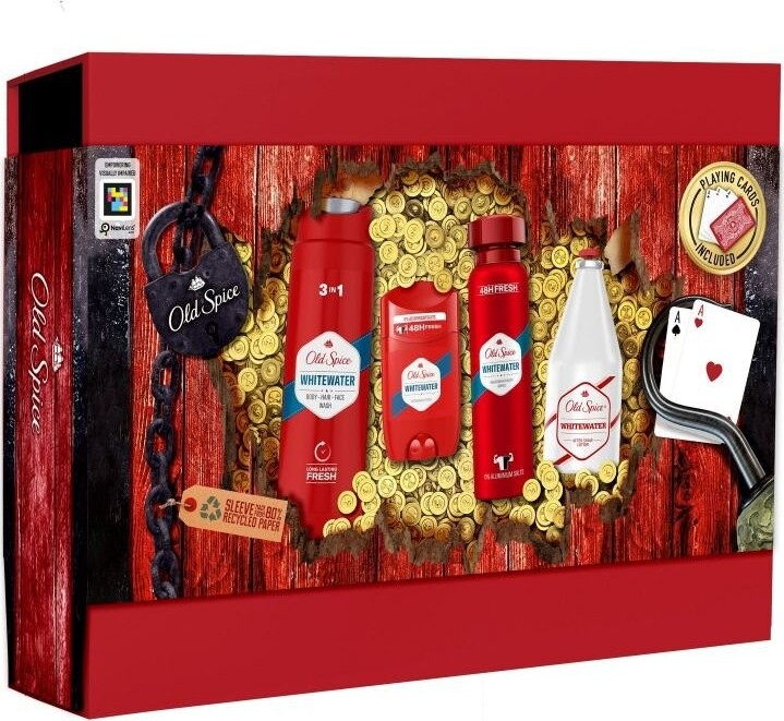 Old Spice Whitewater sada deodorant 150 ml + deostick 50 ml + sprchový gel 3v1 250 ml + voda po holení 100 ml + hrací karty