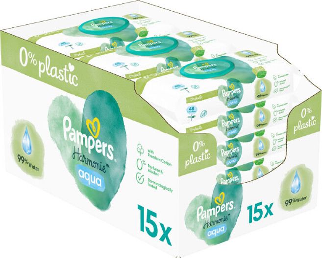 Pampers Harmonie Aqua vlhčené ubrousky Plastic Free 15x48ks