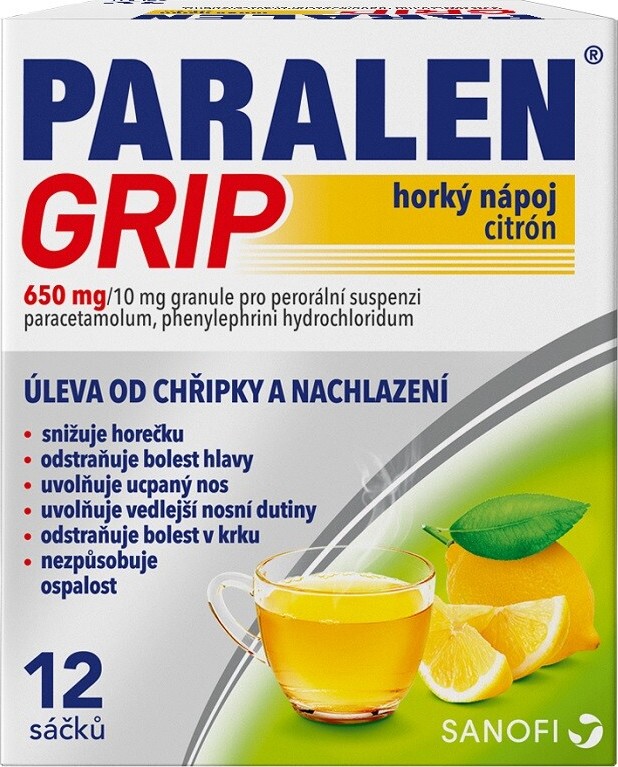 PARALEN GRIP HORKÝ NÁPOJ CITRÓN 650MG/10MG POR GRA SUS 12