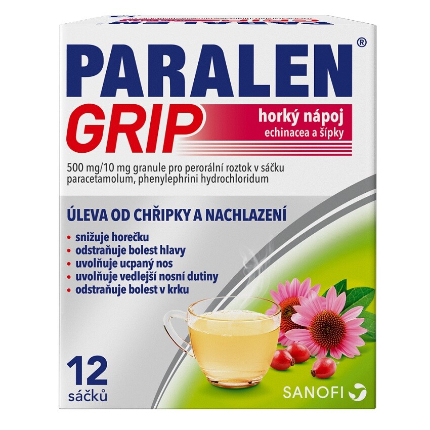 PARALEN GRIP HORKÝ NÁPOJ ECHINACEA A ŠÍPKY 500MG/10MG POR GRA SOL SCC 12