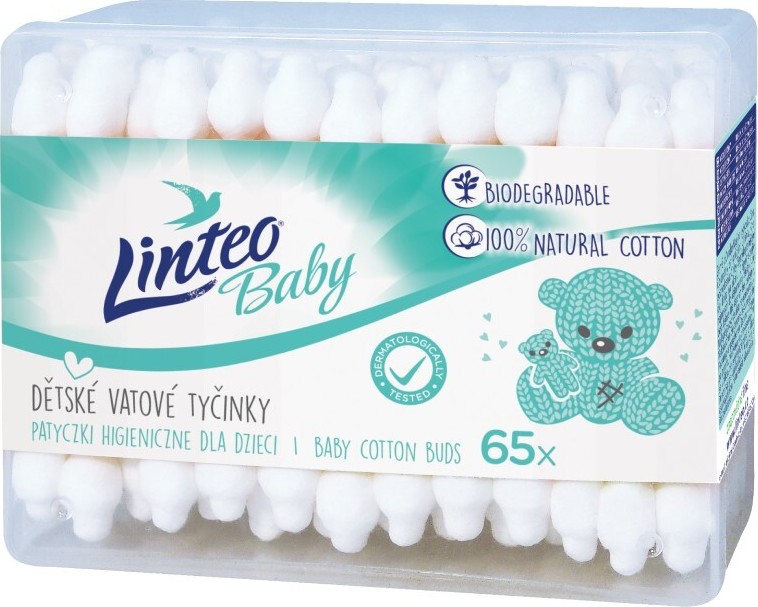 Vatové tyčinky papírové LINTEO BABY 65ks