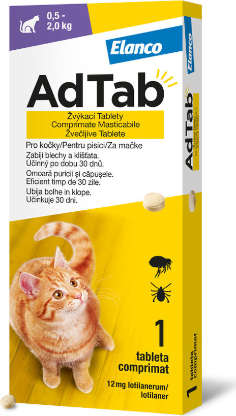 AdTab 12mg žvýkací tablety pro kočky 0.5-2kg 1ks