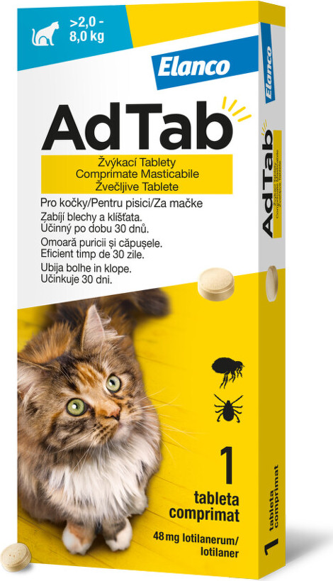 AdTab 48mg žvýkací tablety pro kočky >2-8kg 1ks