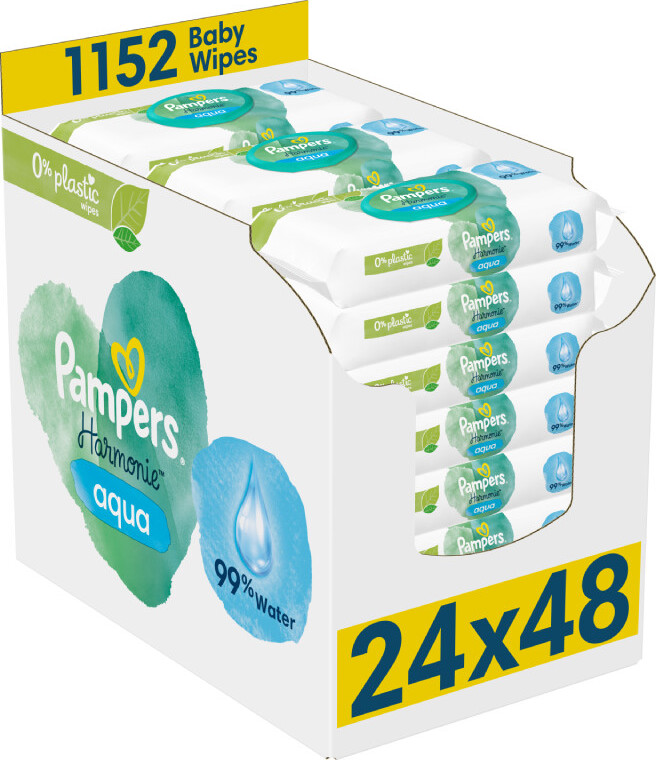 Pampers Harmonie Aqua vlhčené ubrousky Plastic Free 24x48ks