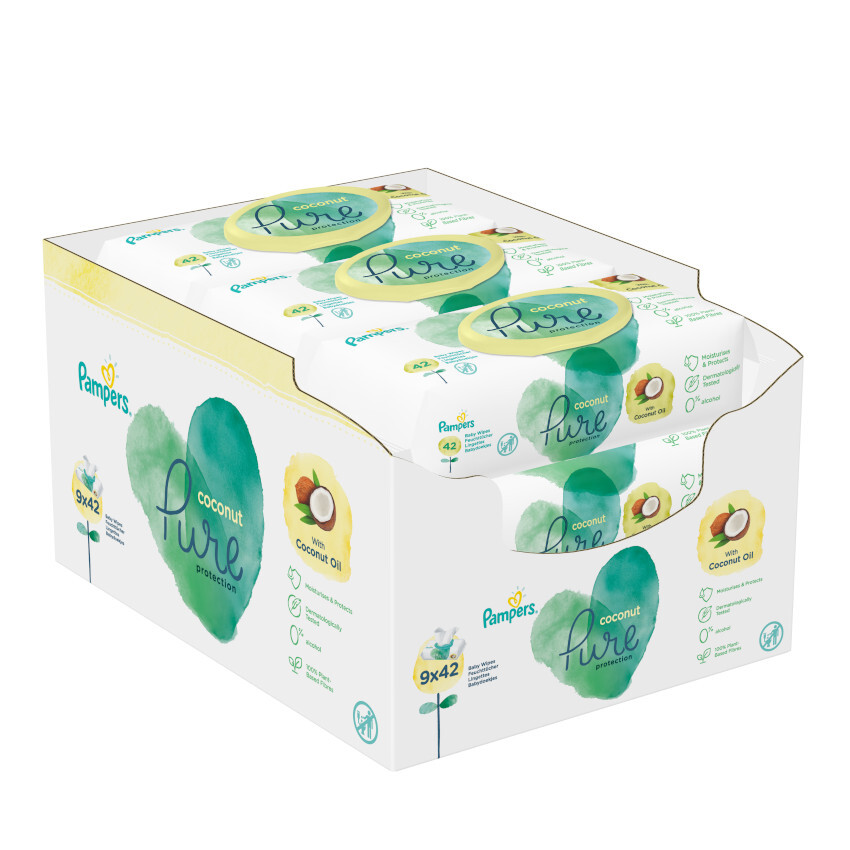 Pampers Coconut Dětské čistící ubrousky 9x42ks