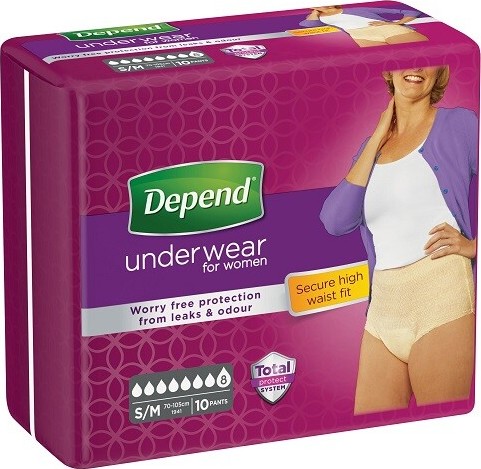 Depend Super inkontinenční kalhotky vyšší pas ženy vel.S/M 10 ks