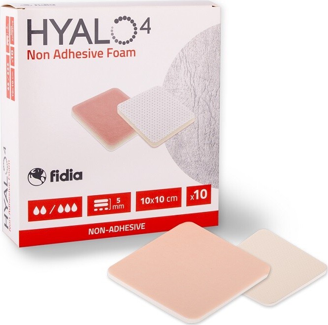 HYALO4 SILICONE ADHESIVE NON-BORDER FOAM LITE DRESSING 10 X 10 CM ODLEHČENÉ SILIKONOVÉ ADHEZIVNÍ KRYTÍ BEZ LEPIVÉHO