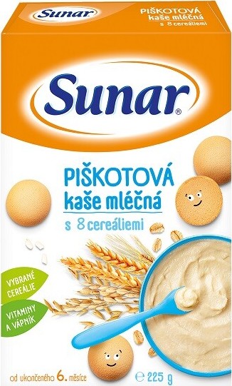 Sunar piškotová mléčná kaše s 8 cereáliemi 225 g