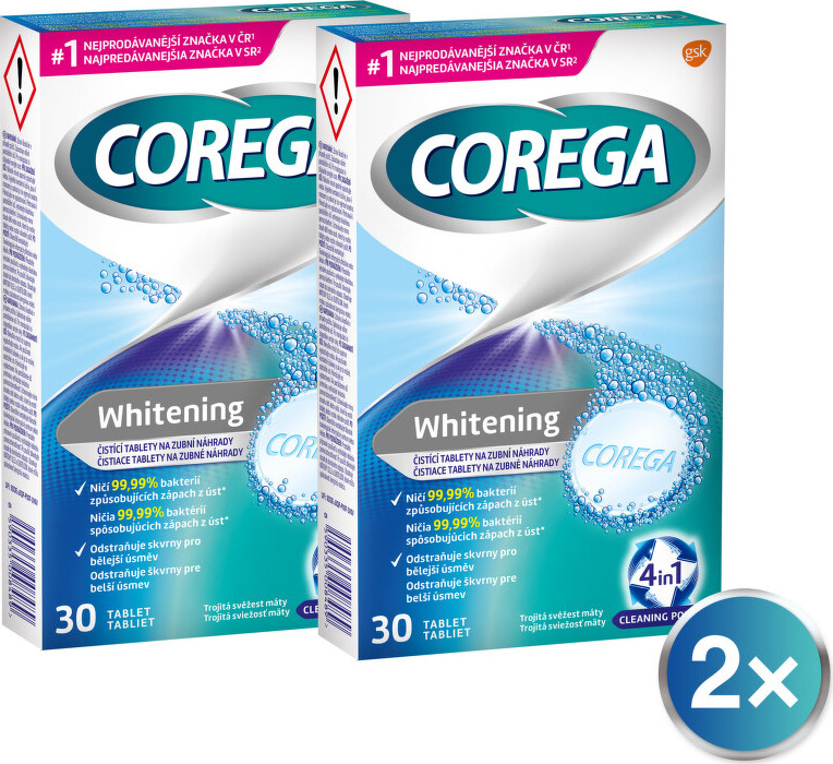 Corega whitening čisticí tablety 30ks - balení 2 ks