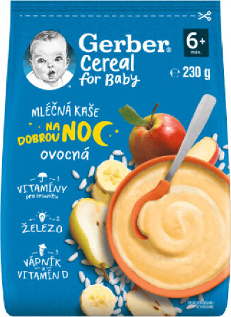 Gerber Cereal Mléčná kaše na dobrou noc ovocná 230g 6M