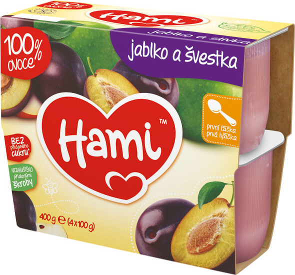 Hami 100% ovoce jablko a švestka 4x100g 4M+