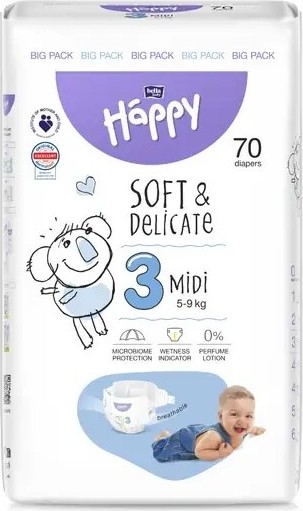 Happy Soft&Delicate 3 dětské pleny 5-9kg 70ks