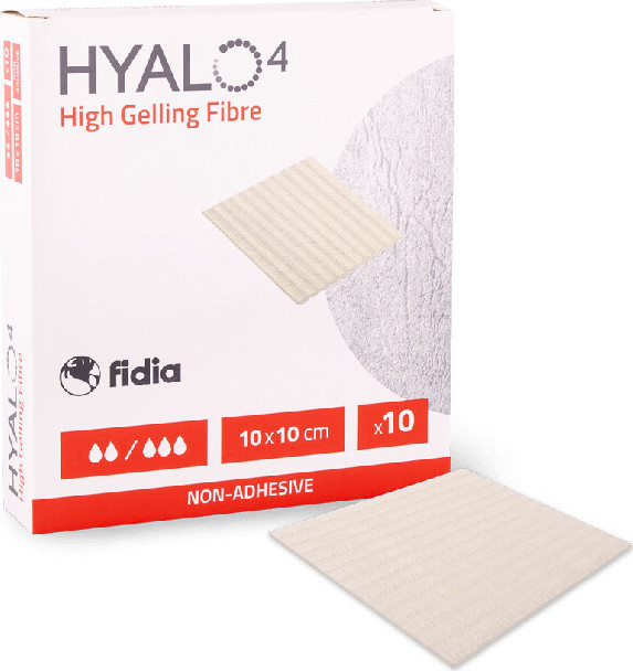 HYALO4 HIGH GELLING FIBRE 10 X 10 CM VYSOCE ABSORPČNÍ A GELUJÍCÍ KRYTÍ K PODPOŘE HOJENÍ