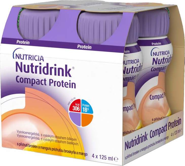 NUTRIDRINK COMPACT PROTEIN S PŘÍCHUTÍ BROSKEV A MANGO POR SOL 4X125ML