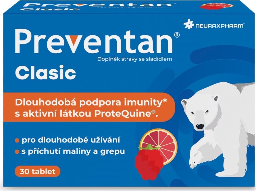 Preventan Clasic s příchutí maliny a grepu tbl.30