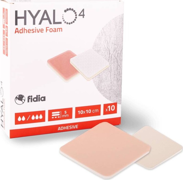 HYALO4 SILICONE ADHESIVE NON-BORDER FOAM DRESSING 10 X 10 SILIKONOVÉ ADHEZIVNÍ KRYTÍ BEZ LEPIVÉHO OKRAJE