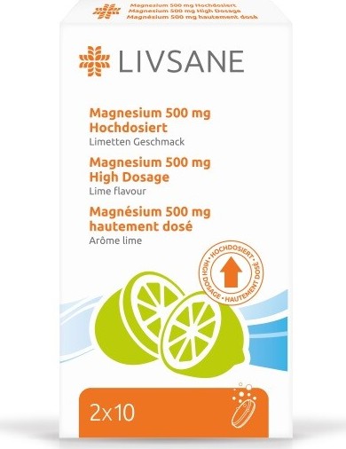 LIVSANE Šumivé tablety Hořčík 500mg 2x10ks CZ