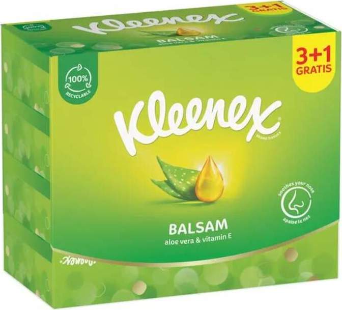 Kleenex Balsam papírové kapesníčky v krabičce 3-vrstvé 4 × 64 ks