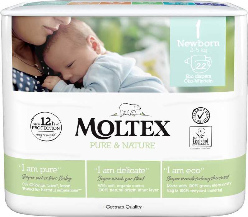 Moltex Pure&Nature 1 Newborn plenkové kalhotky 2-5kg 22ks