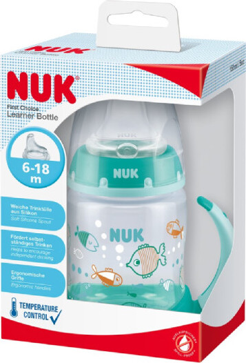 Nuk FC lahvička na učení s kontrolou teploty tvary/zelená 150 ml