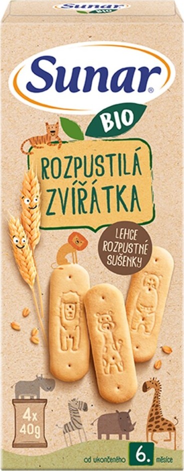 Sunar Rozpustilá zvířátka sušenky 6m+ BIO 4x40g