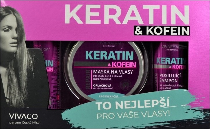 Vivaco Keratin & kofein šampon 200 ml + balzám 200 ml + maska 200 ml dárková sada