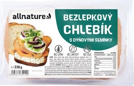 Allnature Bezlepkový chlebík s dýňovými semínky 350g