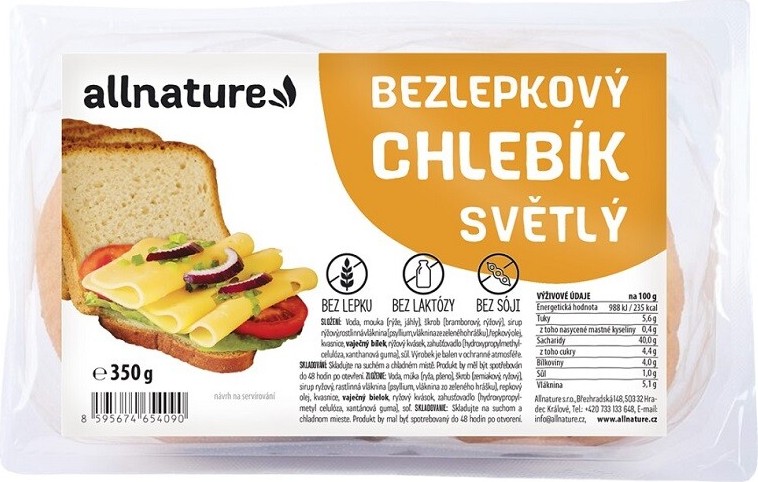 Allnature Bezlepkový chlebík světlý 350g