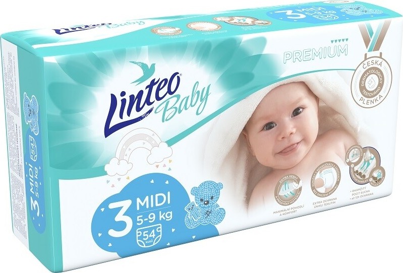 Dětské plenky LINTEO BABY PREMIUM MIDI 5-9kg 54ks