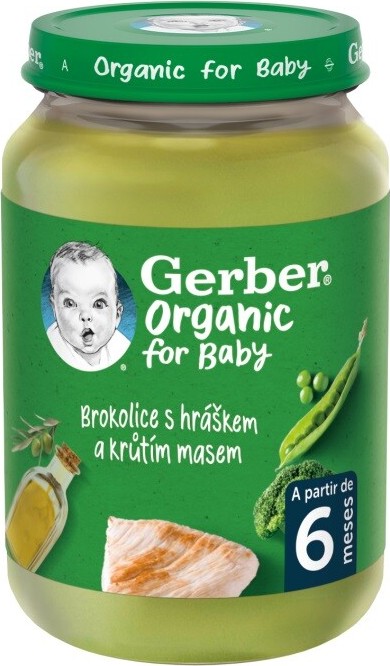 Gerber Brokolice hrášek krůtí maso BIO 190g 6M+