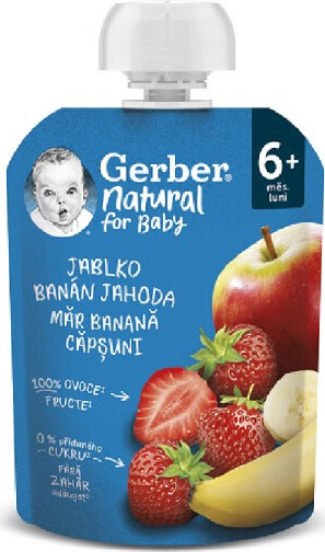 Gerber Natural kapsička jablko banán jahoda 90g 6M