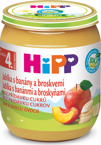 HiPP Jablka s banány a broskvemi BIO 4/6m 125g