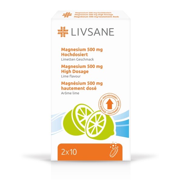 LIVSANE Šumivé tablety Hořčík 500mg 2x10ks CZ