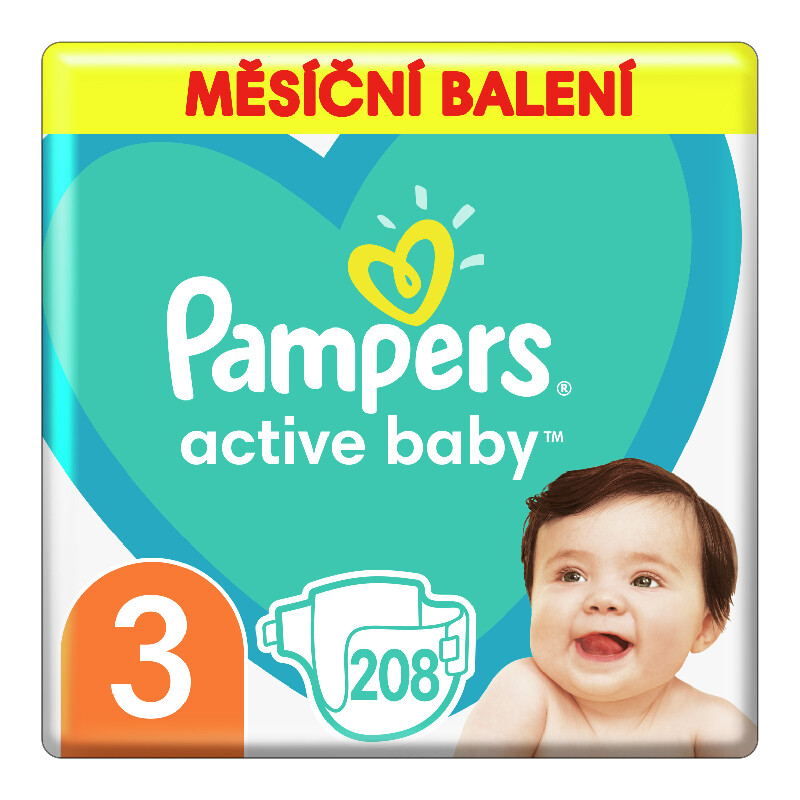 Pampers Active Baby Pleny 3 Midi 6-10kg měsíční balení 208 ks