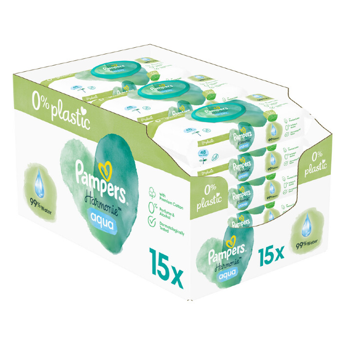 Pampers Harmonie Aqua vlhčené ubrousky Plastic Free 15x48ks