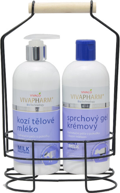 Vivapharm Pleťový krém s kozím mlékem 50 ml + Sprchový gel s kozím mlékem 400 ml + Masážní žíňka Versace Dylan Blue Pour Femme EDP 50 ml + tělové mléko 50 ml + sprchový gel 50 ml dárková sada