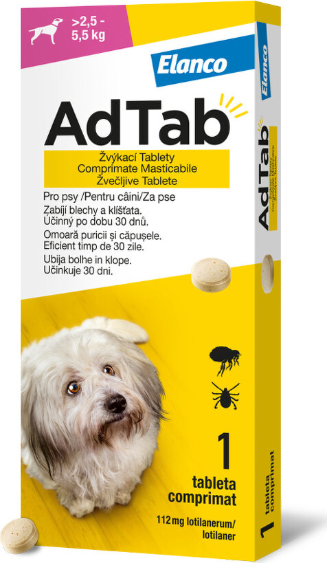 AdTab 112mg žvýkací tablety pro psy >2.5-5.5kg 1ks - balení 2 ks