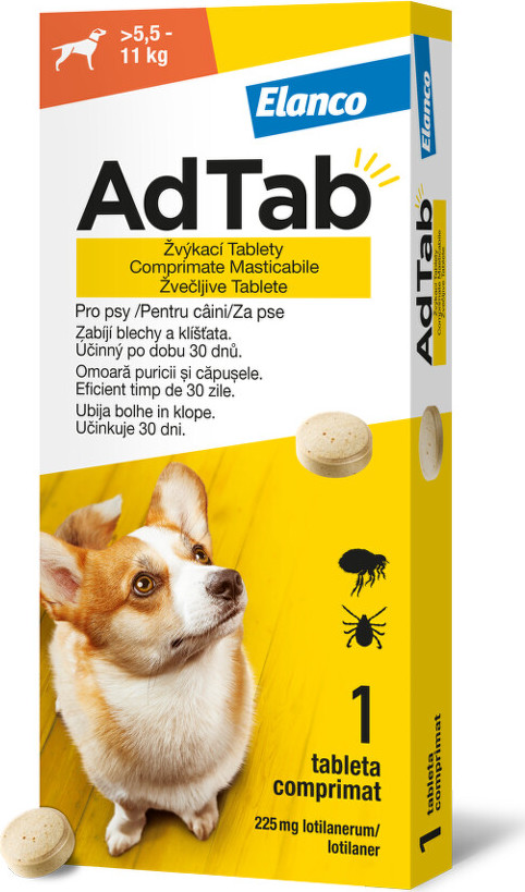 AdTab 225mg žvýkací tablety pro psy >5.5-11kg 1ks - balení 2 ks