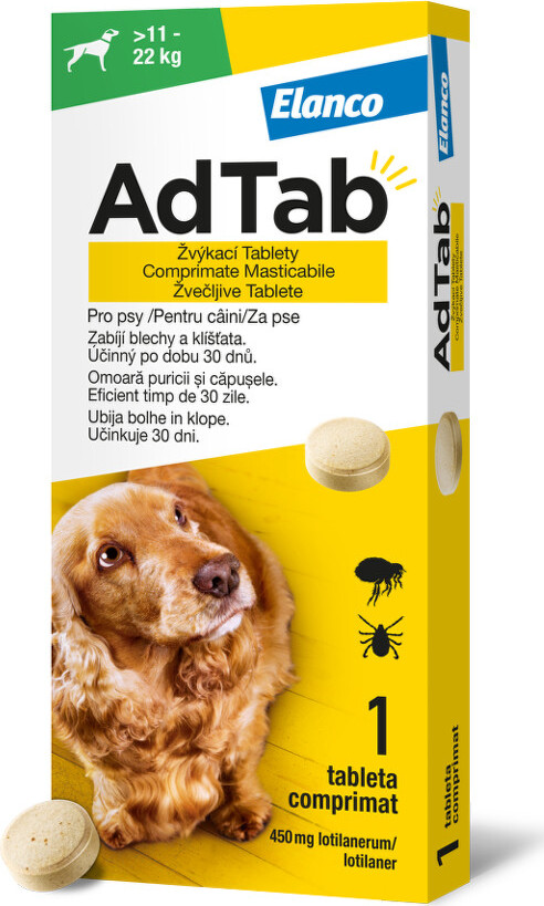 AdTab 450mg žvýkací tablety pro psy >11-22kg 1ks - balení 2 ks