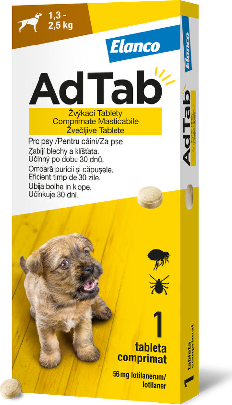 AdTab 56mg žvýkací tablety pro psy 1.3-2.5kg 1ks - balení 2 ks