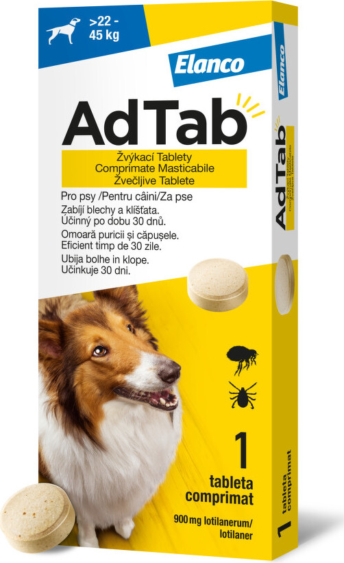 AdTab 900mg žvýkací tablety pro psy >22-45kg 1ks - balení 2 ks