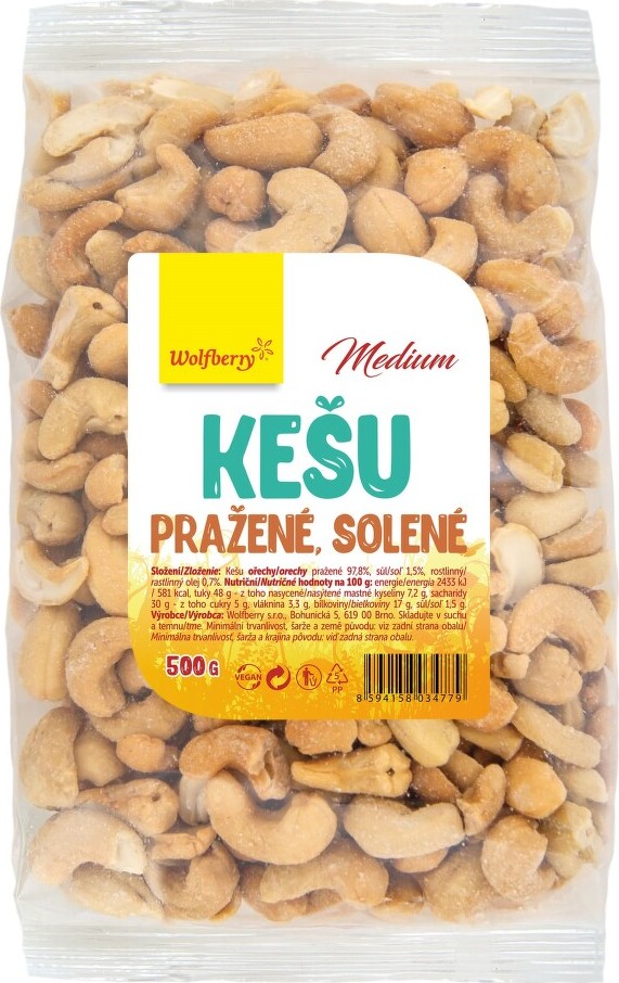 Kešu pražené solené medium 500g Wolfberry