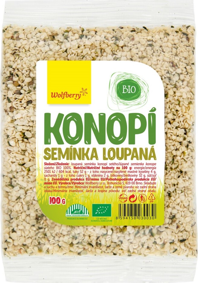 Konopí semínka loupaná BIO 100g Wolfberry