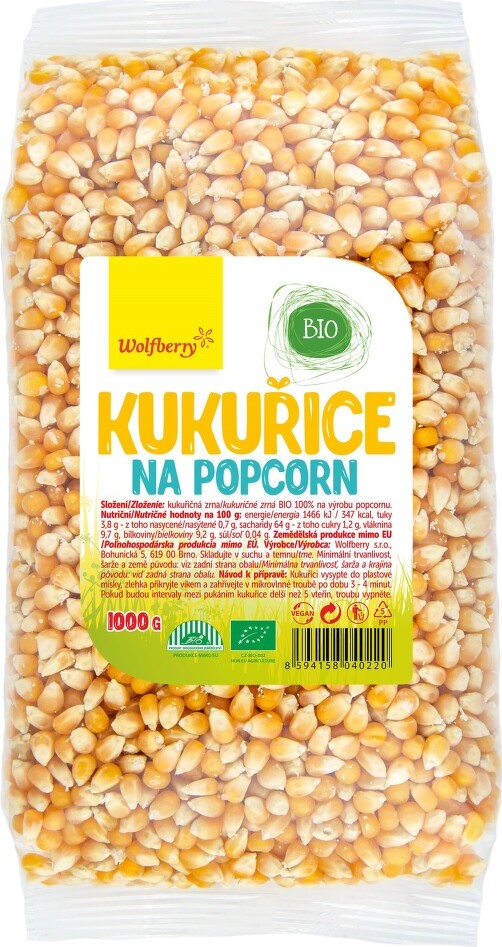 Kukuřice na popcorn BIO 1000 g Wolfberry