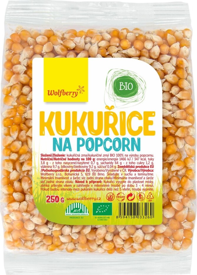 Kukuřice na popcorn BIO 250 g Wolfberry