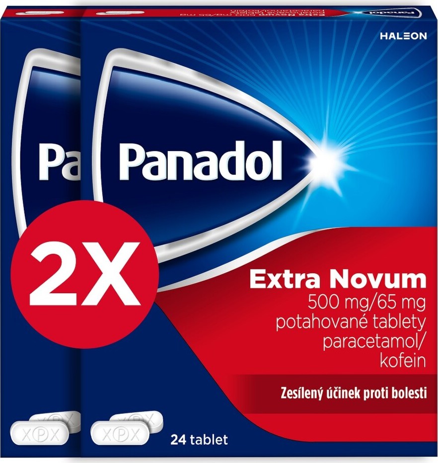 Panadol Extra Novum 500mg/65mg tablety na bolest a snížení horečky 24 tablet - balení 2 ks